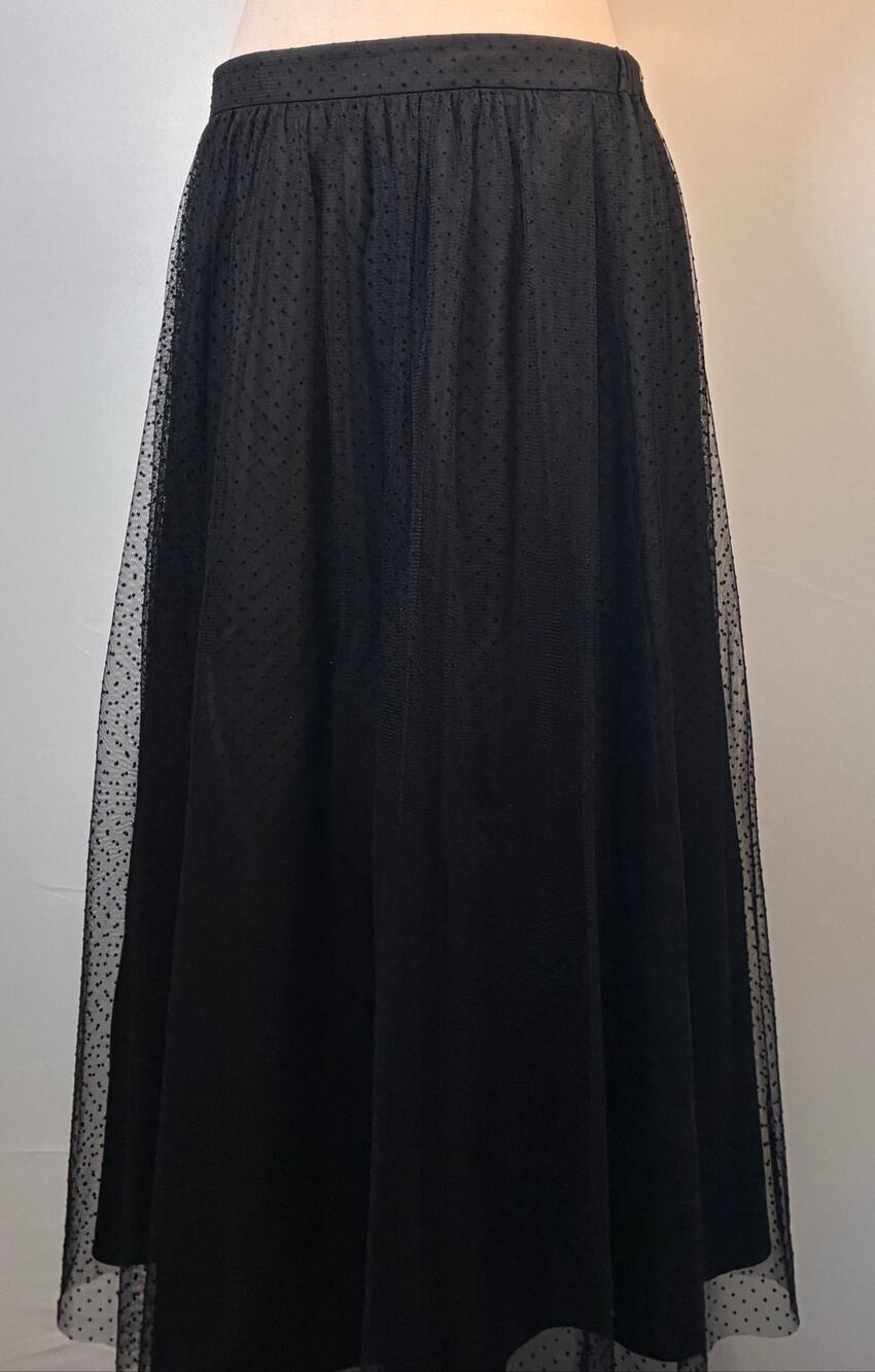 J.Crew Black Flocked Dot Tulle Midi Skirt Women's M
